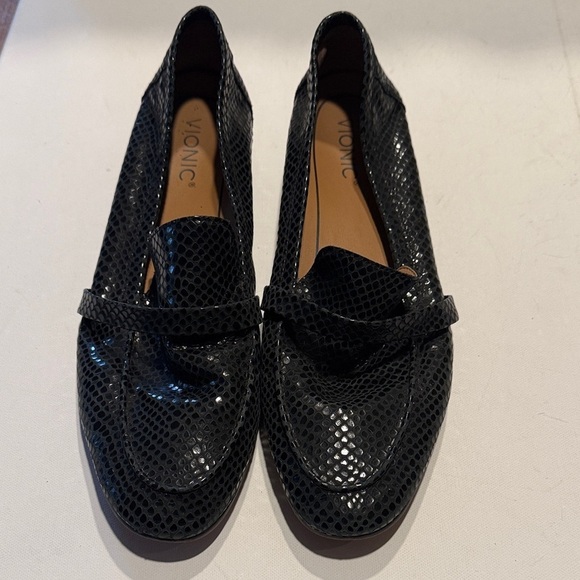 Vionic Shoes - Vionic Shiny Black Snake-Print Loafers